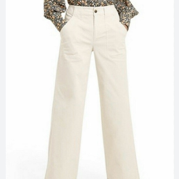Nili Lotan Pants - Nili Lotan X Target Cropped Pants Womens Wide Leg High Rise Pockets Cream